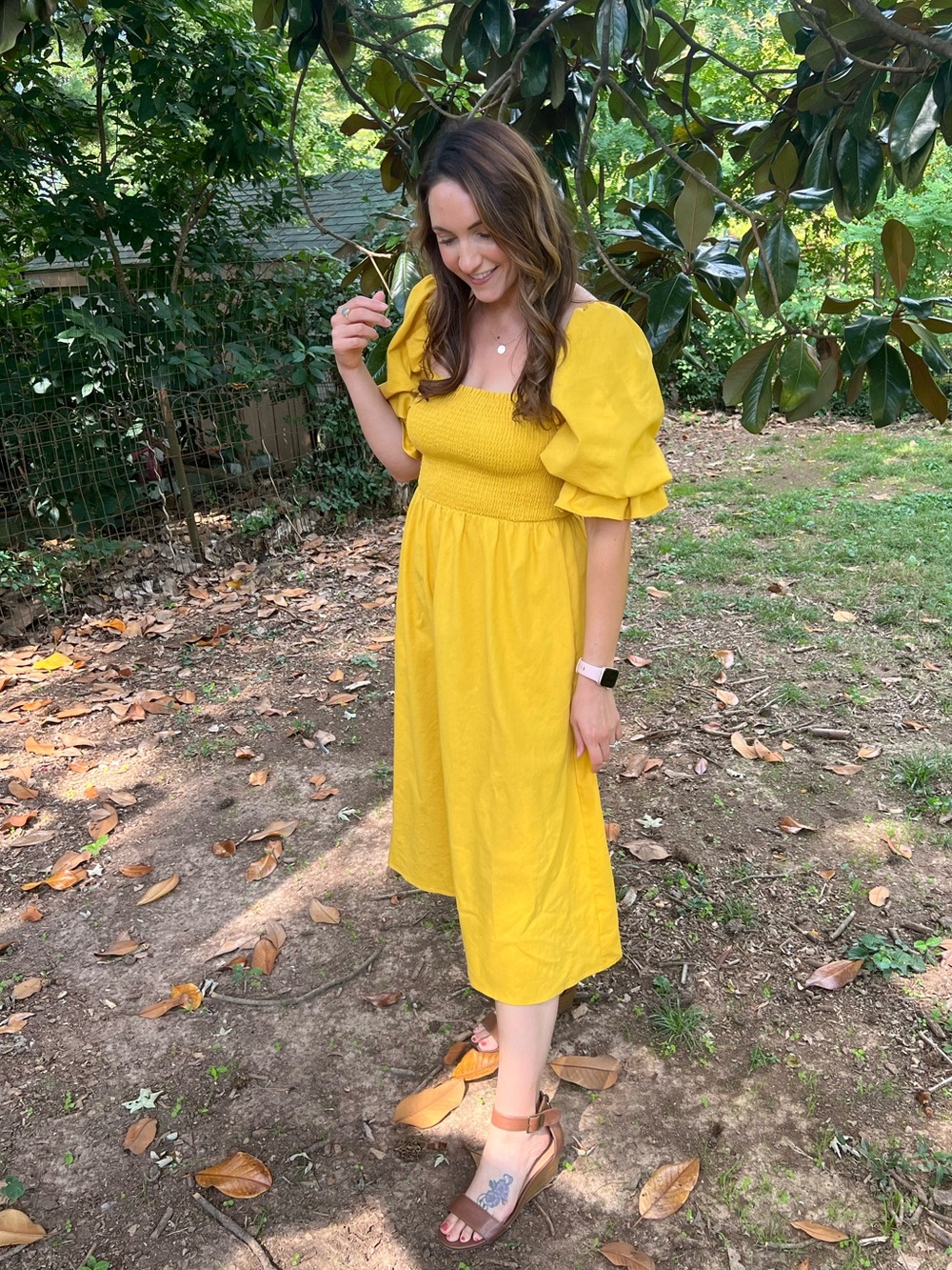 Red Dress Boutique Yellow Smocked Midi Dress with Puff Sleeves